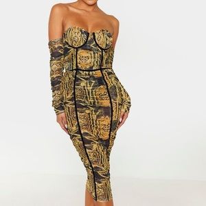 Velvet mesh gold print dress valentine